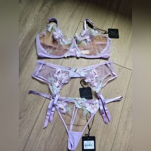 Honey Birdette 💋SET💋 Christine Unicorn 40G Bra XXL Garter XXL Thong NWT